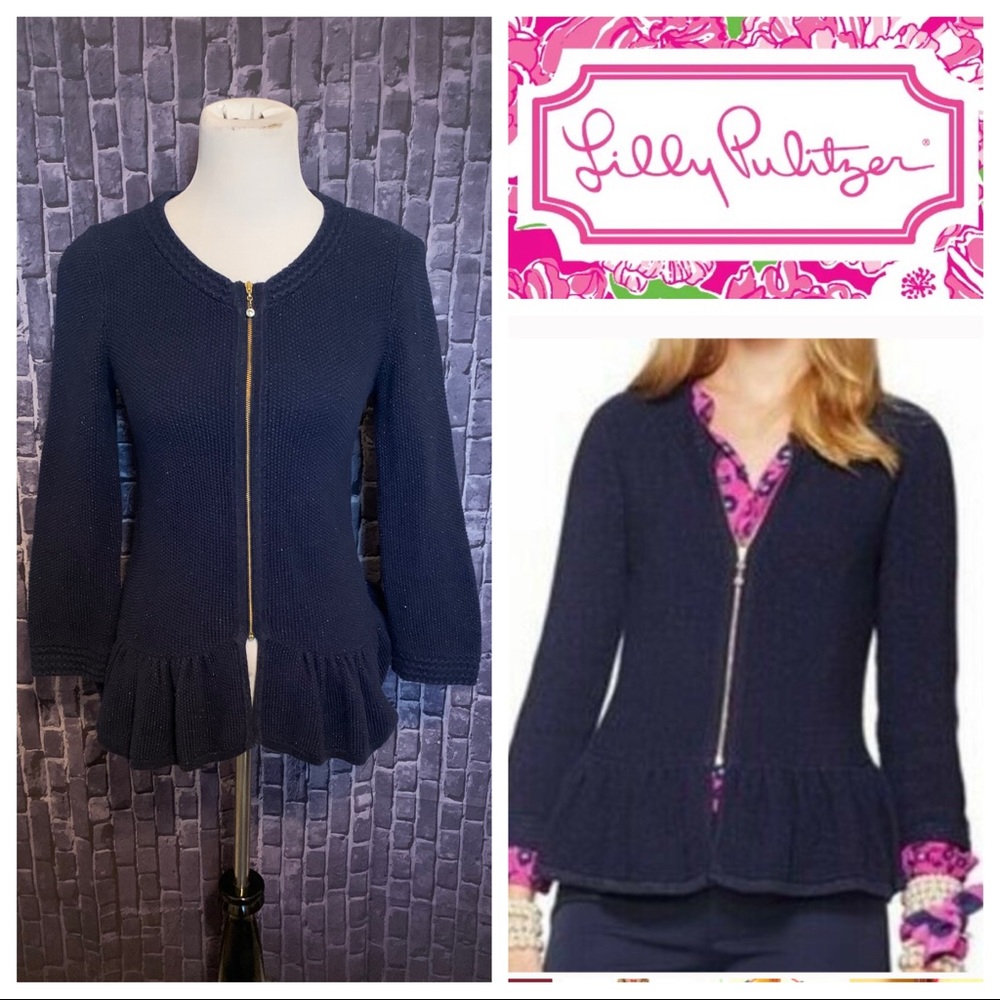 Lilly Pulitzer Navy Peplum Cardigan